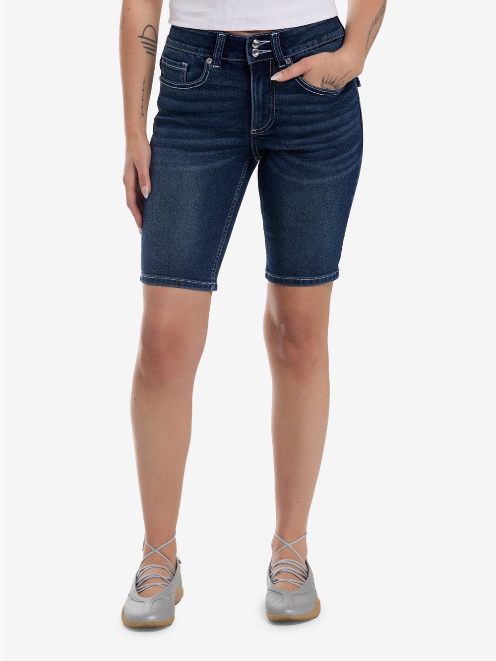 Social Collision Dark Denim Bermuda Shorts